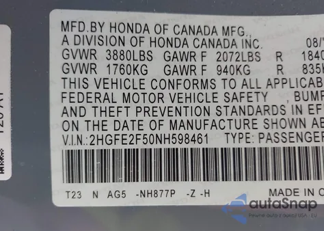 2022 Honda Civic Sport from USA, damaged, VIN 2HGFE2F50NH598461